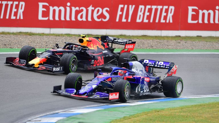 Red Bull's French driver Pierre Gasly and Kvyat compete during the German Grand Prix