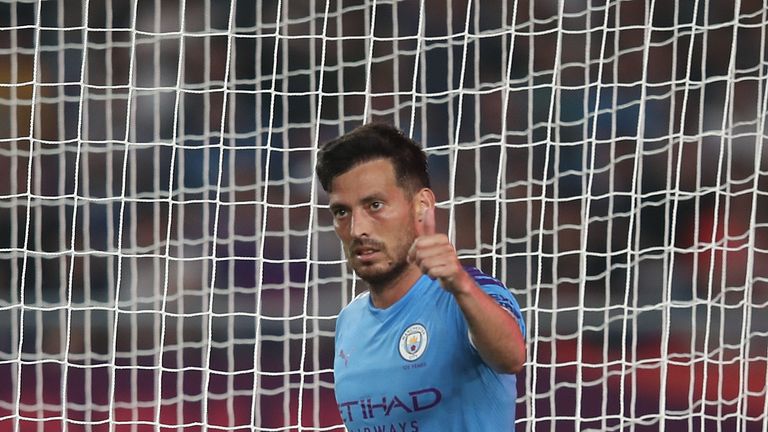 NANJING, CHINA - JULY 17: David Silva of Manchester City celebrates after scoring his team's goal during the Premier League Asia Trophy 2019 match between West Ham United and Manchester City on July 17, 2019 in Nanjing, China. (Photo by Lintao Zhang/Getty Images for Premier League)