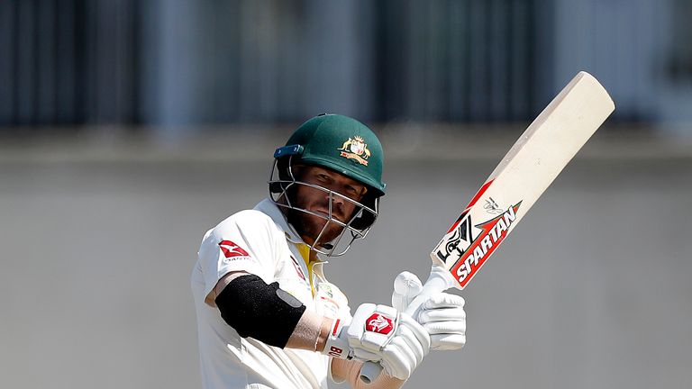 David Warner batting for Australia in Ashes warm-up