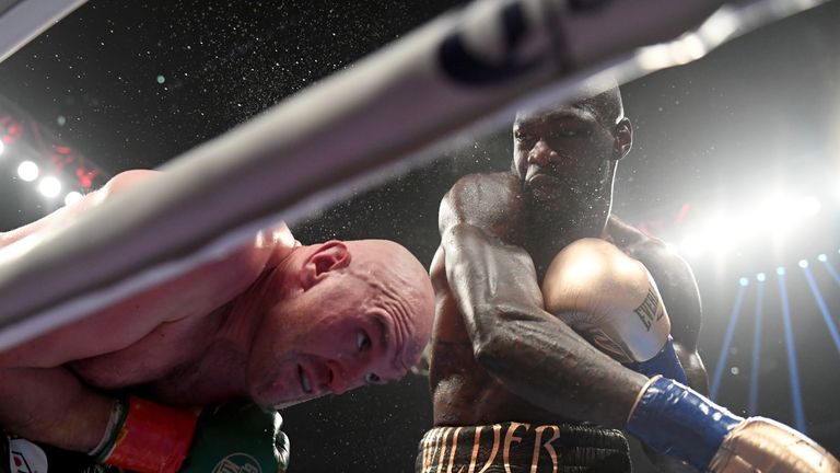 during the WBC Heavyweight Champioinship at Staples Center on December 1, 2018 in Los Angeles, California.