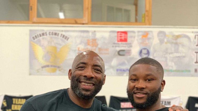 Promising middleweight Derrick Osaze with Sky Sports Johnny Nelson