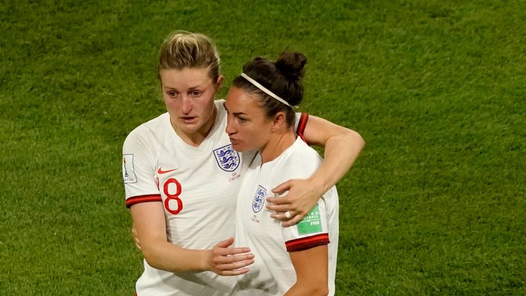 Ellen White and Jodie Taylor distraught after their World Cup defeat
