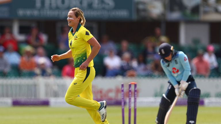 Ellyse Perry took 5-12 in 28 legal deliveries in her first spell against England in Canterbury