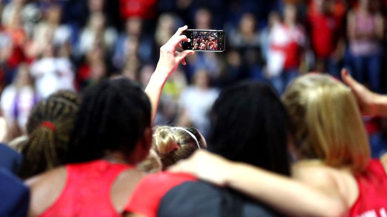 England squad enjoy a selfie after securing a bronze medal at the Vitality Netball World Cup 2019