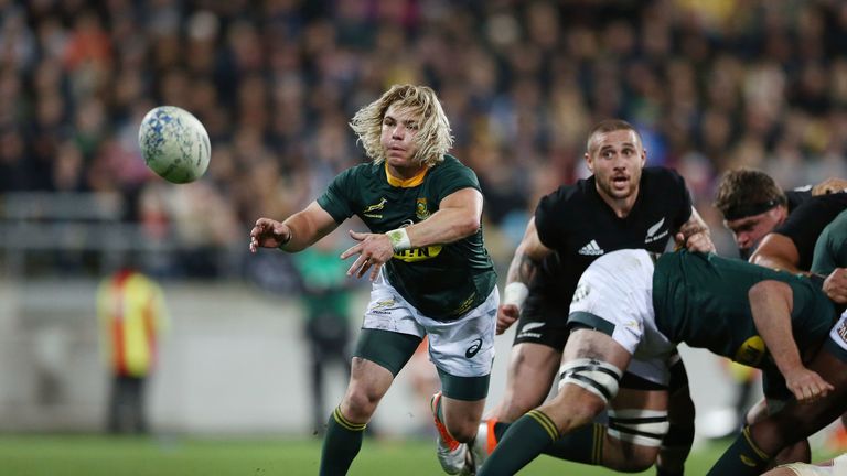 during The Rugby Championship match between the New Zealand All Blacks and the South Africa Springboks at Westpac Stadium on September 15, 2018 in Wellington, New Zealand.