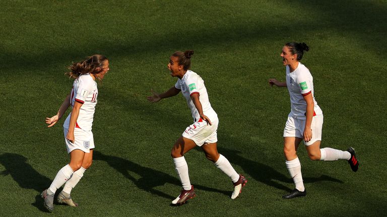 Fran Kirby celebrates after scoring for England Women  