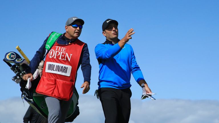 PORTRUSH, NORTHERN IRELAND - JULY 20: Francesco Molinari of Italy reacts to his shot from the third tee during the third round of the 148th Open Championship held on the Dunluce Links at Royal Portrush Golf Club on July 20, 2019 in Portrush, United Kingdom. (Photo by Andrew Redington/Getty Images)