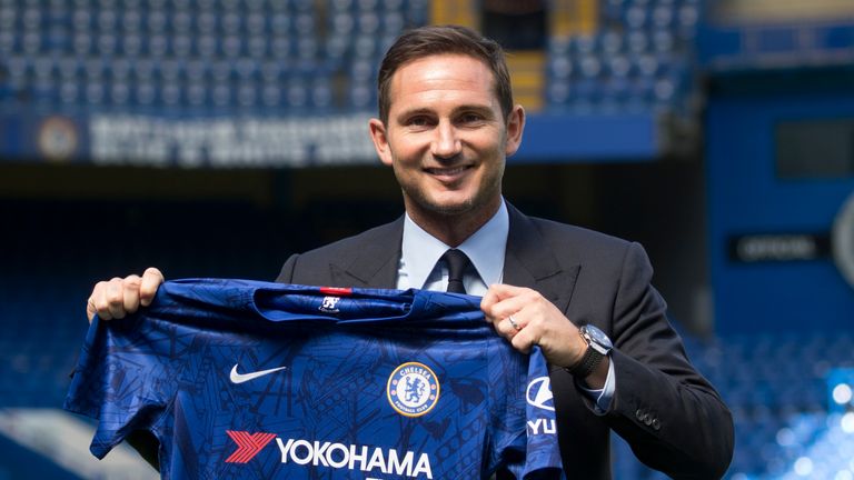 Chelsea's newly appointed head coach Frank Lampard poses for a photo at Stamford Bridge