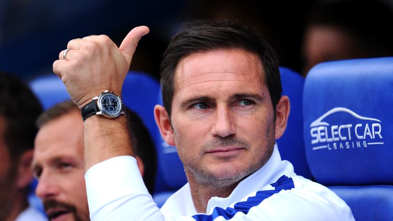 Chelsea manager Frank Lampard gives a thumbs up to the travelling support