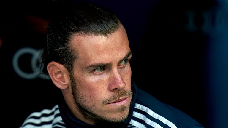 Gareth Bale of Real Madrid CF in the bench during the La Liga match between Real Madrid CF and Real Betis Balompie at Estadio Santiago Bernabeu on May 19, 2019 in Madrid, Spain. 