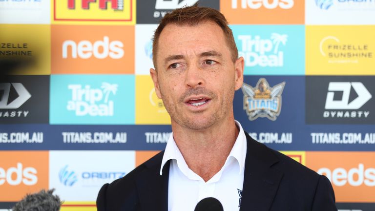 GOLD COAST, AUSTRALIA - JULY 30: Titans CEO Steve Mitchell speaks to media during a Gold Coast Titans NRL media opportunity at Titans High Performance Centre on July 30, 2019 in Gold Coast, Australia. (Photo by Chris Hyde/Getty Images)