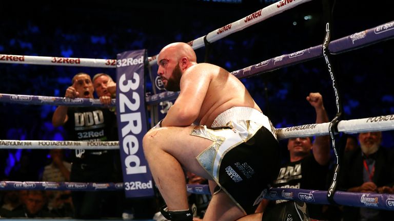 Daniel Dubois (not pictured) knocks down Nathan Gorman during the Heavyweight Championship at the O2 Arena, London. PRESS ASSOCIATION Photo. Picture date: Saturday July 13, 2019. See PA story BOXING London. Photo credit should read: Nick Potts/PA Wire
