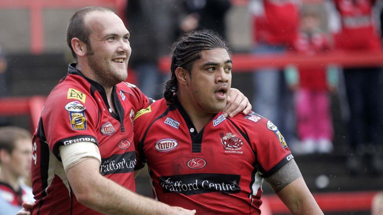 Gray Viane (right) finished off a lovely Salford move to touch down and help the Red Devils to an unexpected victory