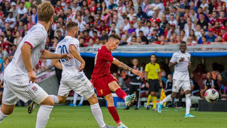 GENEVA, SWITZERLAND - JULY 31: Harry Wilson of Liverpool FC scores a goal during the Pre-Season Friendly match between Liverpool FC and Olympique Lyonnais at Stade de Geneve on July 31, 2019 in Geneva, Switzerland. (Photo by RvS.Media/Basile Barbey/Getty Images)