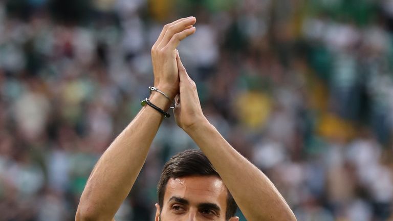 Celtic's new signing Hatem Abd Elhamed is presented at half time during the UEFA Champions League second qualifying round match at Celtic Park