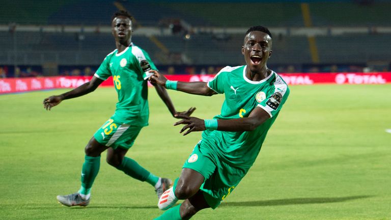 CAIRO, EGYPT - JULY 10: Idrissa Gana Gueye of Senegal celebrates scoring the winning goal during the 2019 Africa Cup of Nations quarter-final match between Senegal and Benin at 30th June Stadium on July 10, 2019 in Cairo, Egypt. (Photo by Visionhaus)