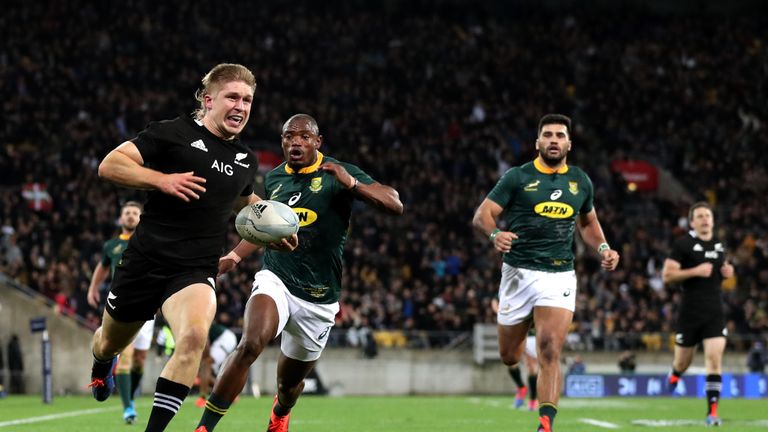 Jack Goodhue scores for the All Blacks
