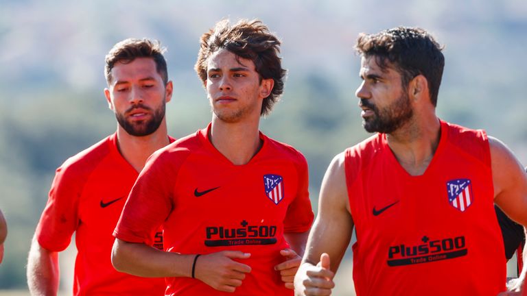 Joao Felix trains with his new Atletico Madrid team-mates