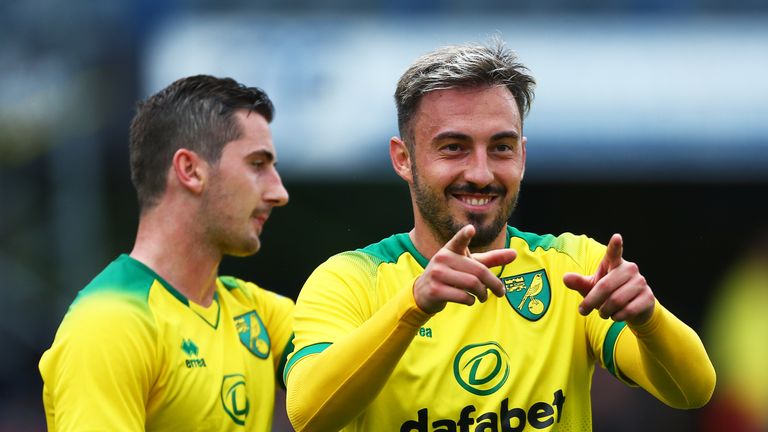 Josip Drmic netted a hat-trick for his new side Norwich