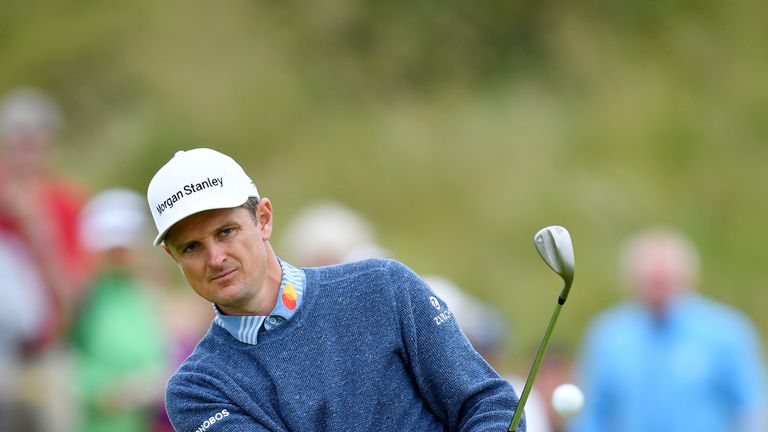 Justin Rose plays a shot during his second round at The Open