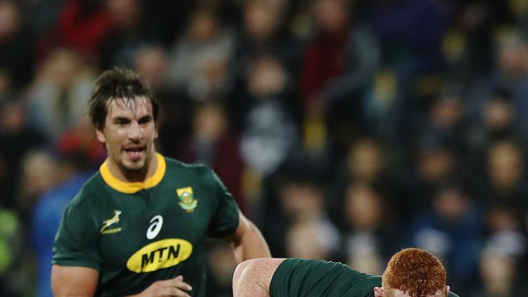 during The Rugby Championship match between the New Zealand All Blacks and the South Africa Springboks at Westpac Stadium on September 15, 2018 in Wellington, New Zealand.