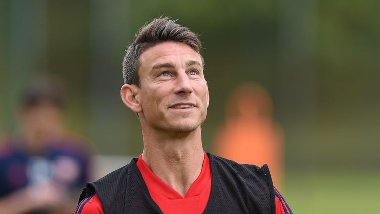 Laurent Koscielny training with Arsenal during pre-season