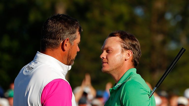 Lee Westwood congratulates Danny Willett on his 2016 Masters victory