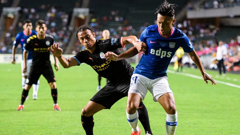 Leroy Sane scored twice as Manchester City eased to a 6-1 pre-season victory over Kitchee at the Hong Kong Stadium.