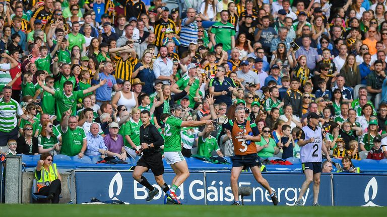 Darragh O'Donovan remonstrates with the officials after his late side-line was deemed to have gone wide