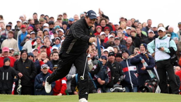 Shane Lowry celebrates during his remarkable Irish Open win as an amateur ten years ago