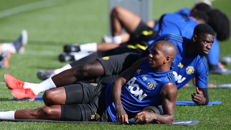 Ashley Young stretches out on the WACA turf