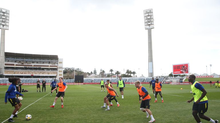 Manchester United trained at the WACA cricket pitch in Perth 