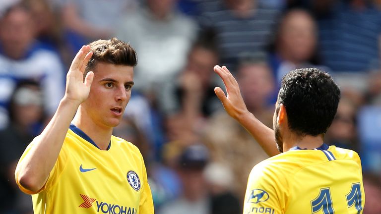 Chelsea's Mason Mount (left) celebrates scoring his side's third goal