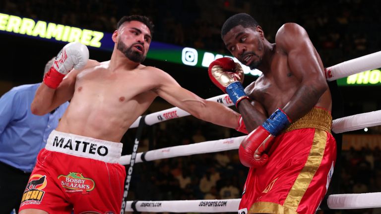 July 27, 2019; Dallas, TX; WBO super lightweight champion Maurice Hooker and WBC super lightweight champion Jose Ramirez during their July 27, 2019 Matchroom Boxing USA main event at College Park Center in Arlington, TX.  Mandatory Credit: Ed Mulholland/Matchroom Boxing USA