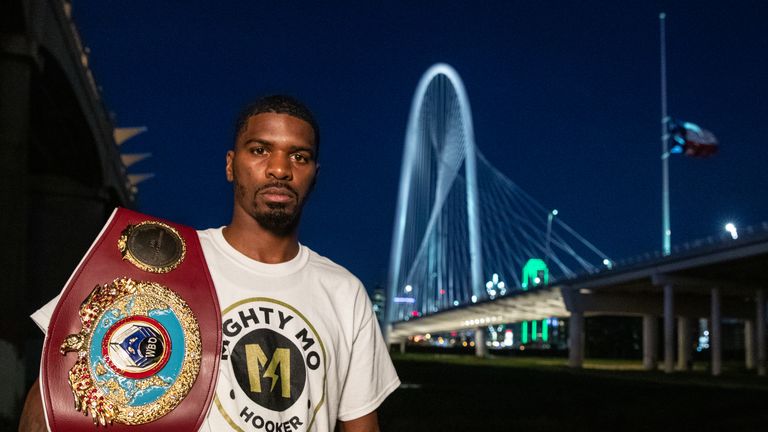 July 22, 2019; Dallas, TX; WBO super lightweight champion Maurice Hooker and WBC super lightweight champion Jose Ramirez face off at the Ronald Kirk Pedestrian bridge ahead of their unification bout on the July 27, 2019 Matchroom Boxing USA card at the College Park Center in Arlington, TX.  Mandatory Credit: Ed Mulholland/Matchroom Boxing USA