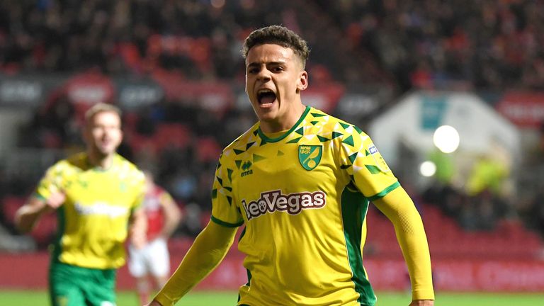 Max Aarons of Norwich City celebrates scoring his teams second goal during the Sky Bet Championship match between Bristol City and Norwich City at Ashton Gate on December 15, 2018 in Bristol, England