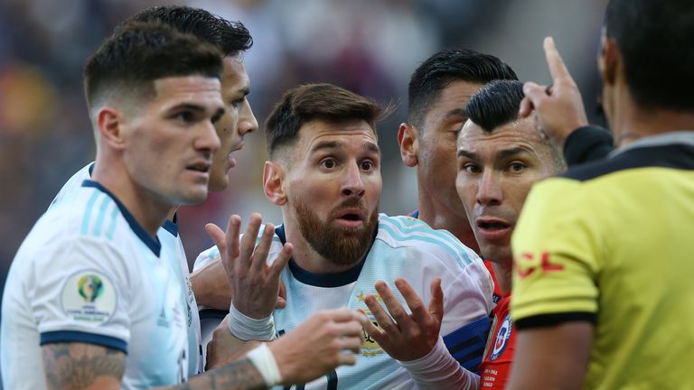 Messi sent off for argentina
