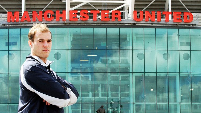 Reserve team captain Neil Wood poses outside Old Trafford...Neil Wood photoshoot.