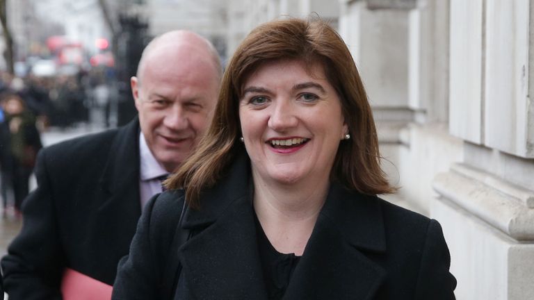 Nicky Morgan arrive at the Cabinet Office on Whitehall in central London on February 4, 2019