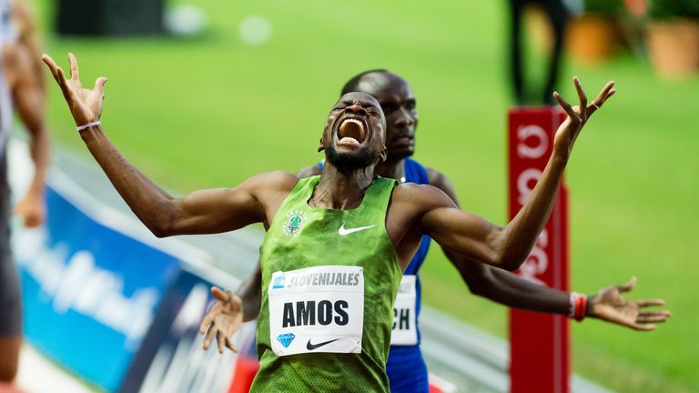 Nijel Amos win the men's 800m in Monaco
