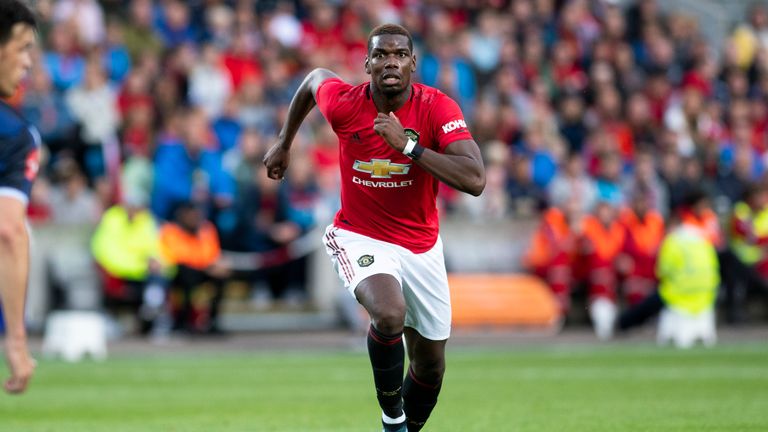 Paul Pogba in action during the pre-Season friendly against Kristiansund