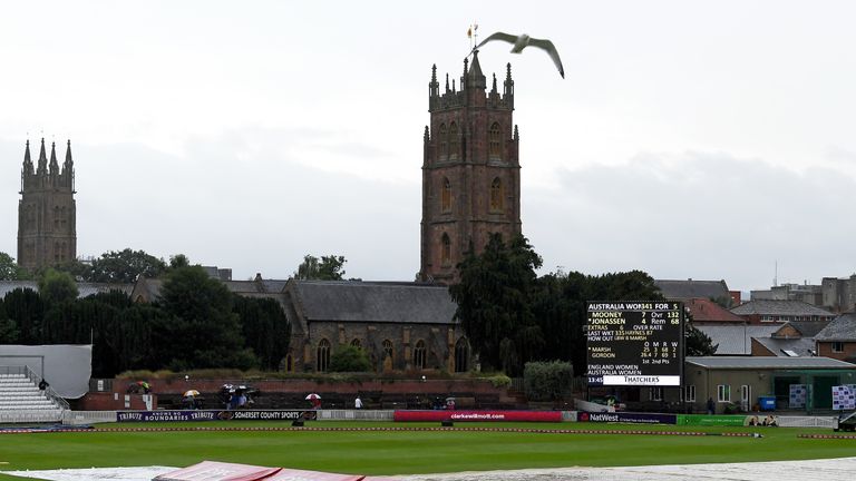 Persistent rain meant no play was possible after lunch in Taunton