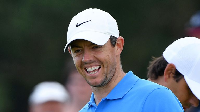 Rory McIlroy of Northern Ireland plays a shot during a practice round prior to the 148th Open Championship held on the Dunluce Links at Royal Portrush Golf Club on July 16, 2019 in Portrush, United Kingdom.