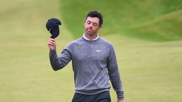 Northern Ireland's Rory McIlroy walks down the 18th fairway during the second round of the British Open golf Championships at Royal Portrush golf club in Northern Ireland on July 19, 2019. (Photo by ANDY BUCHANAN / AFP) / RESTRICTED TO EDITORIAL USE (Photo credit should read ANDY BUCHANAN/AFP/Getty Images)