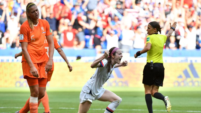 Rose Lavelle celebrates scoring the USA's second goal in the Women's World Cup final