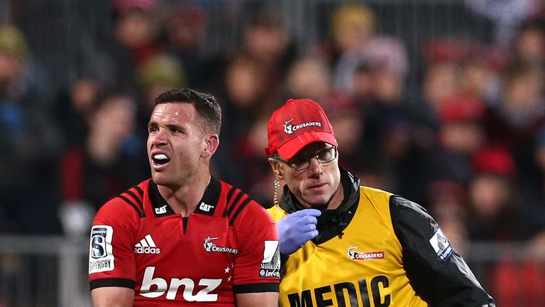 Crusaders centre Ryan Crotty suffers a broken thumb in the Super Rugby semi-final win over the Hurricanes