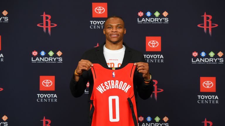 Russell Westbrook was unveiled as a Houston Rockets player on Friday