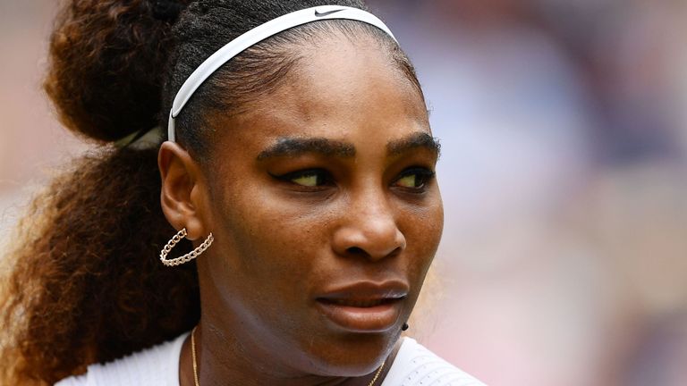 US player Serena Williams plays against US player Alison Riske during their women's singles quarter-final match on day eight of the 2019 Wimbledon Championships at The All England Lawn Tennis Club in Wimbledon, southwest London, on July 9, 2019.