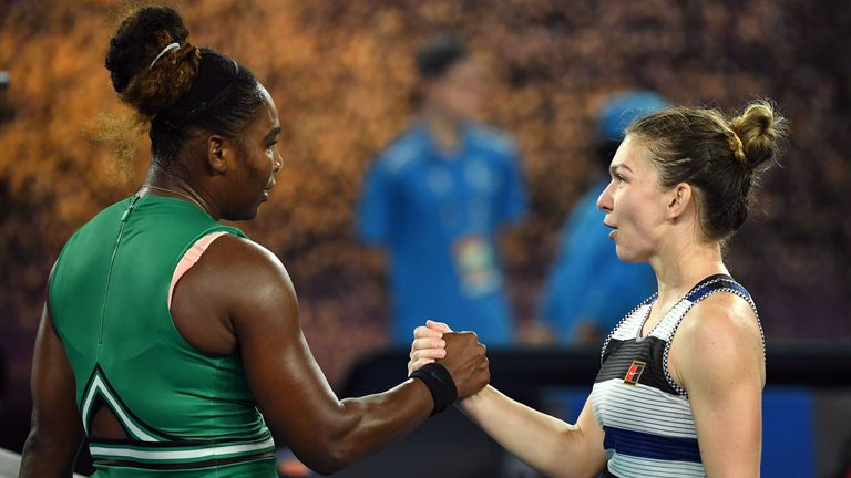 Serena Williams defeated Simona Halep in three sets in the fourth round of the Australian Open