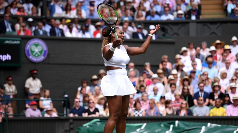 Serena Williams shows her frustration in the 2019 Wimbledon final against Simona Halep